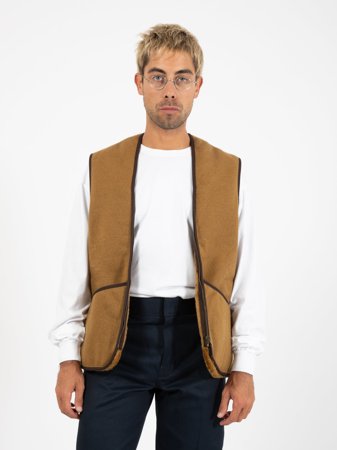 Warm Pile Waistcoat zip brown vest