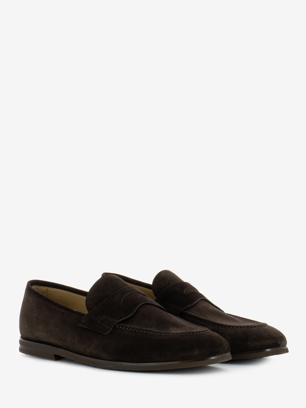 Dark brown suede penny loafer