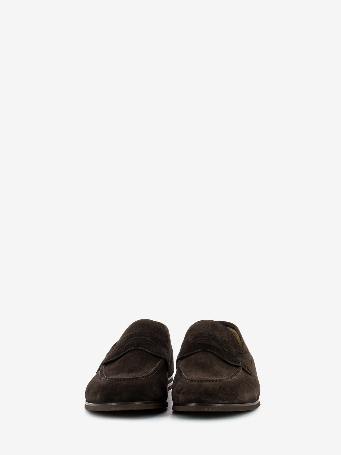 Dark brown suede penny loafer