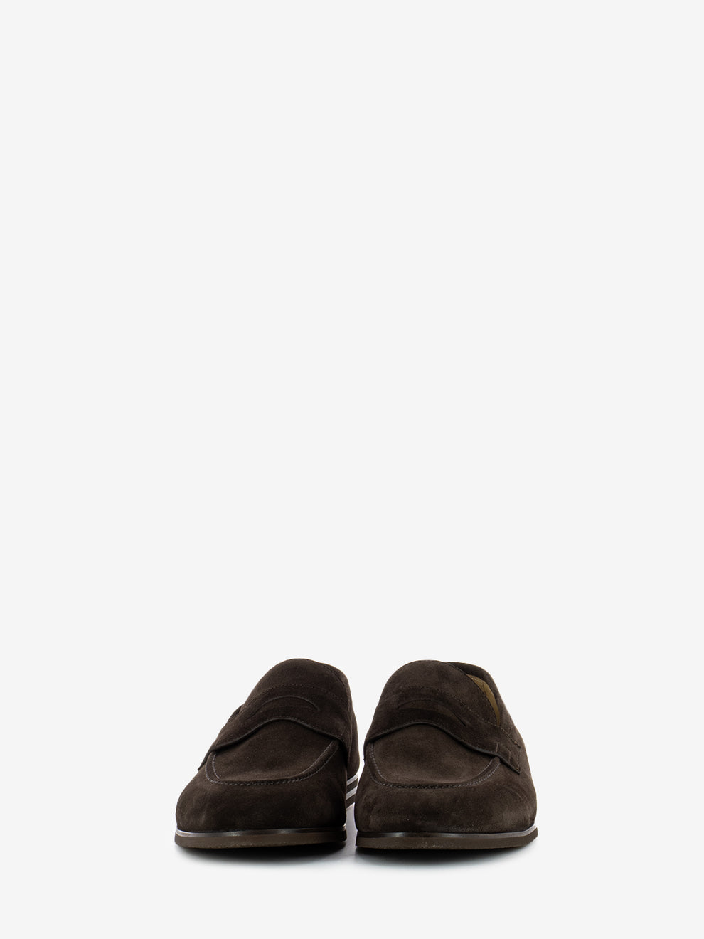 Dark brown suede penny loafer