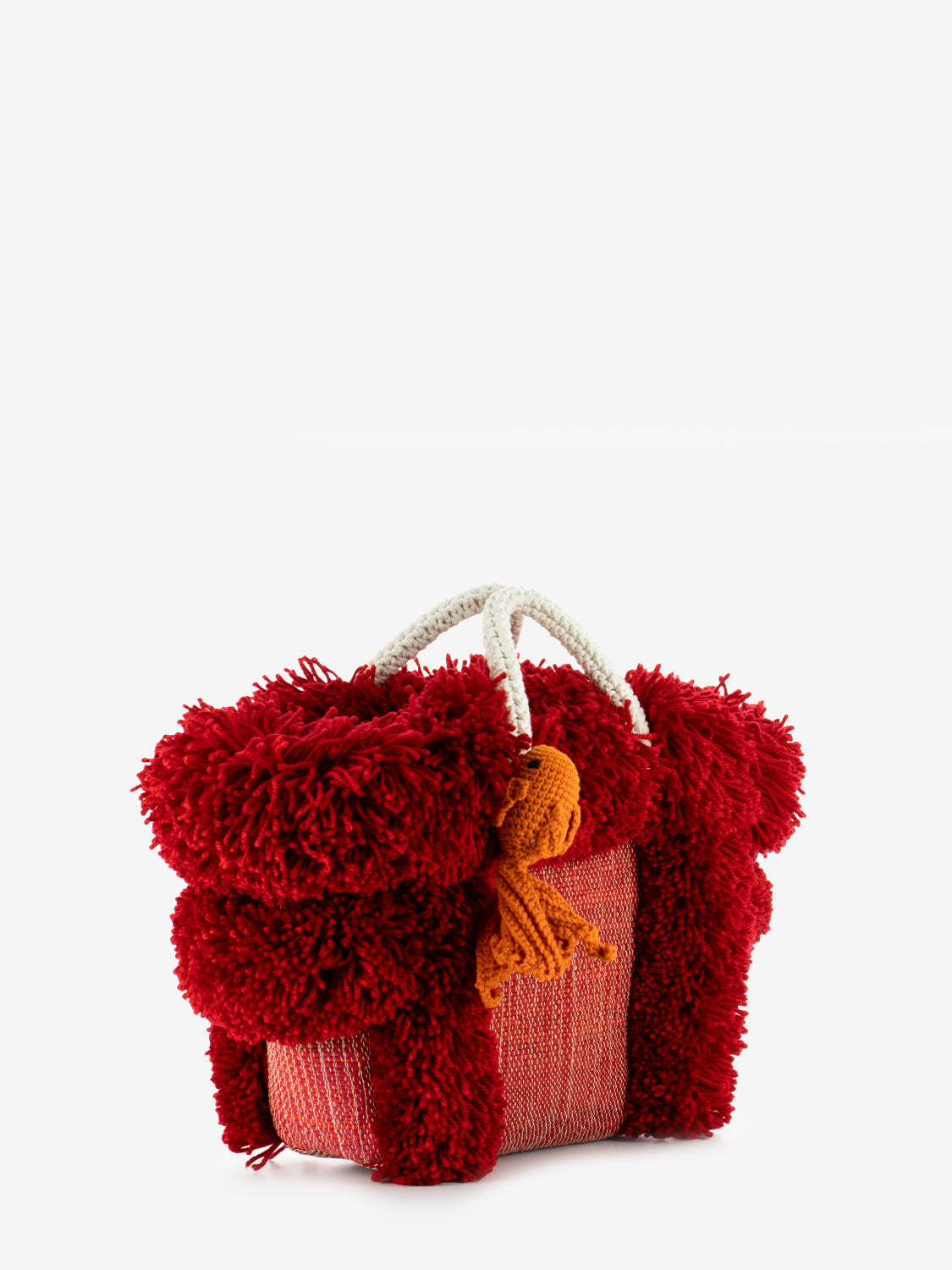 Borsa a mano con frange pompon rosso