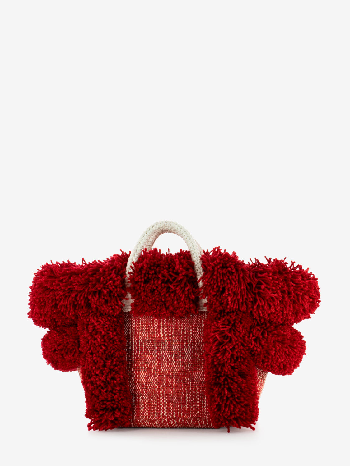 Borsa a mano con frange pompon rosso