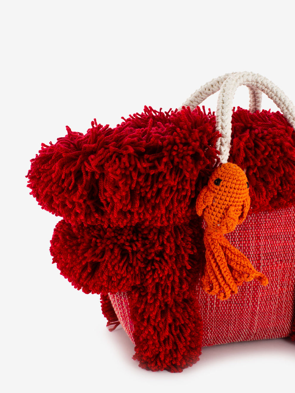 Borsa a mano con frange pompon rosso