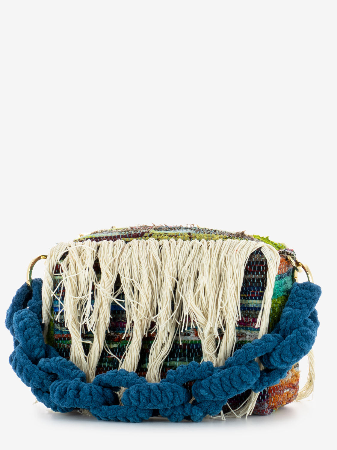 Borsa a spalla con frange multicolor