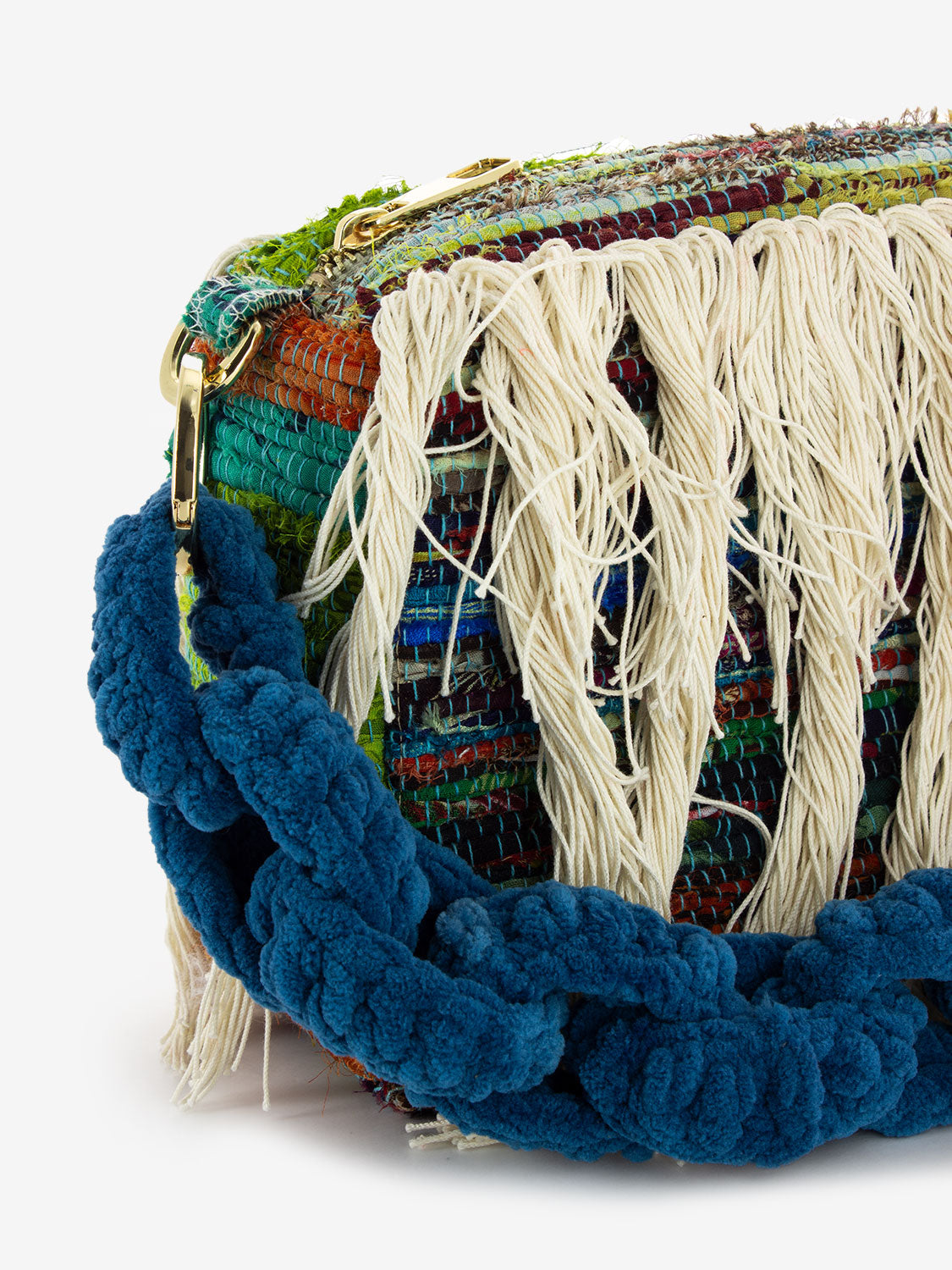 Borsa a spalla con frange multicolor