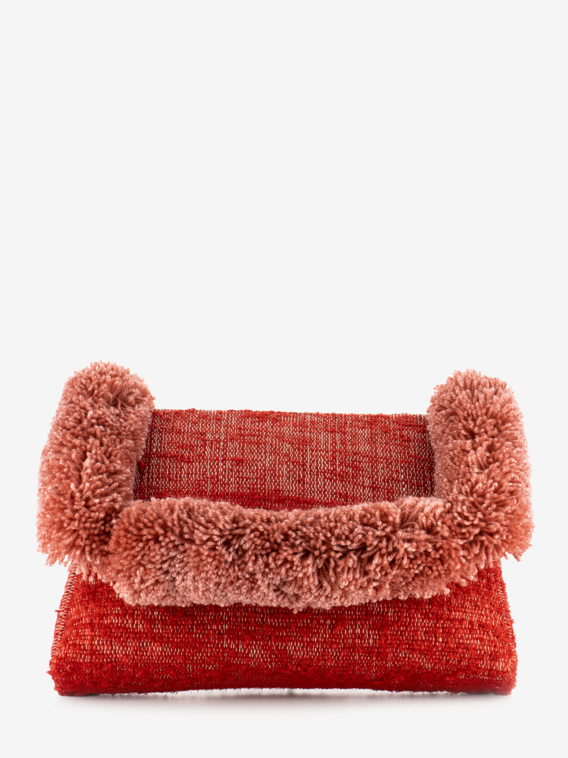 Maxi pochette con bordo pompon rosso