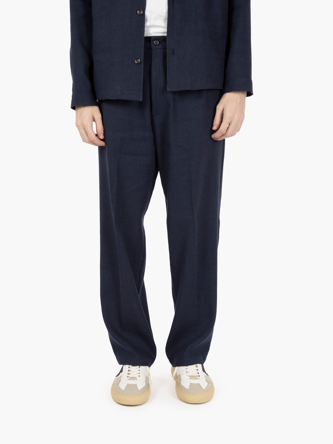 Navy textured fabric trousers