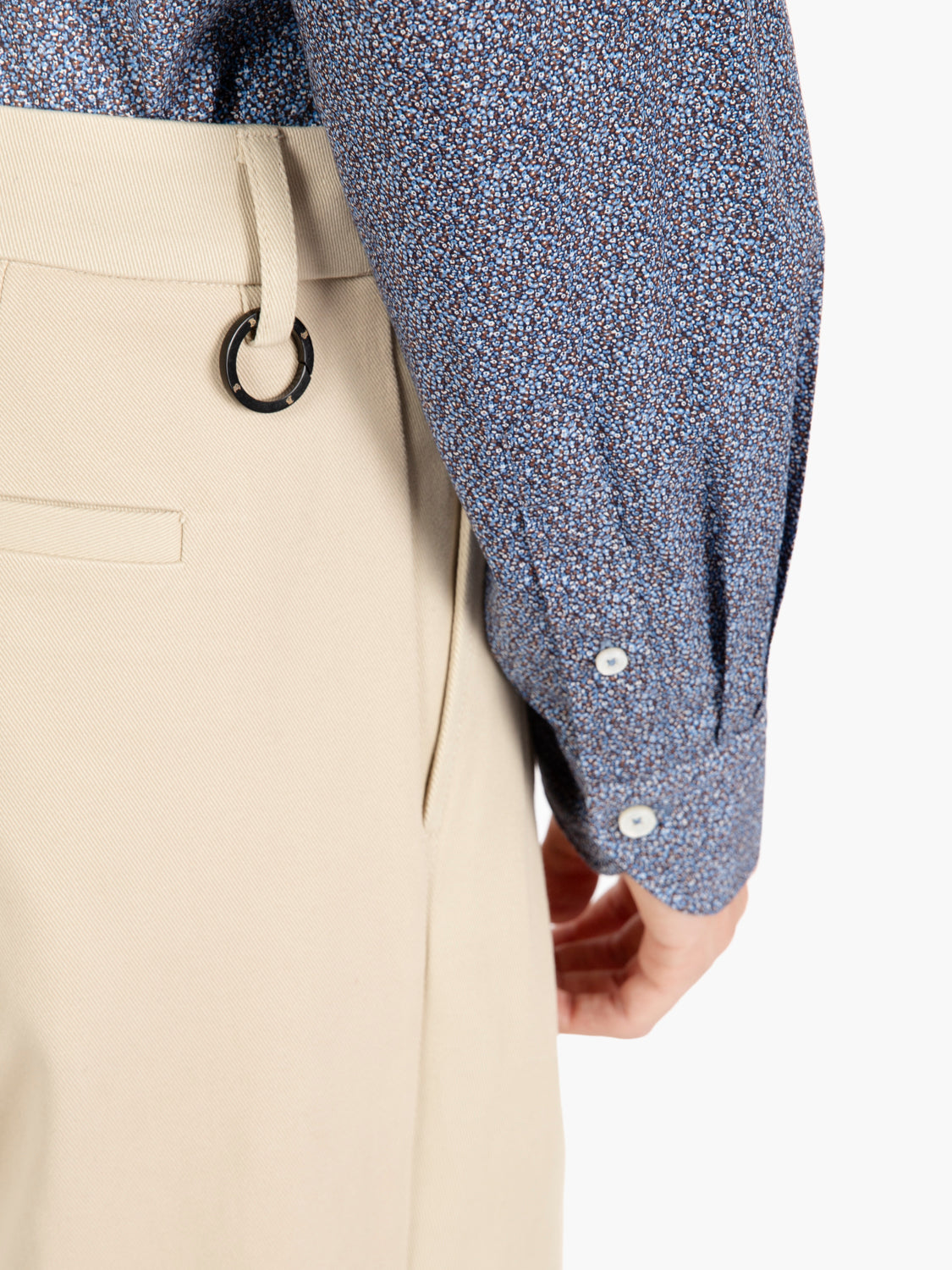 Beige cotton wide leg trousers