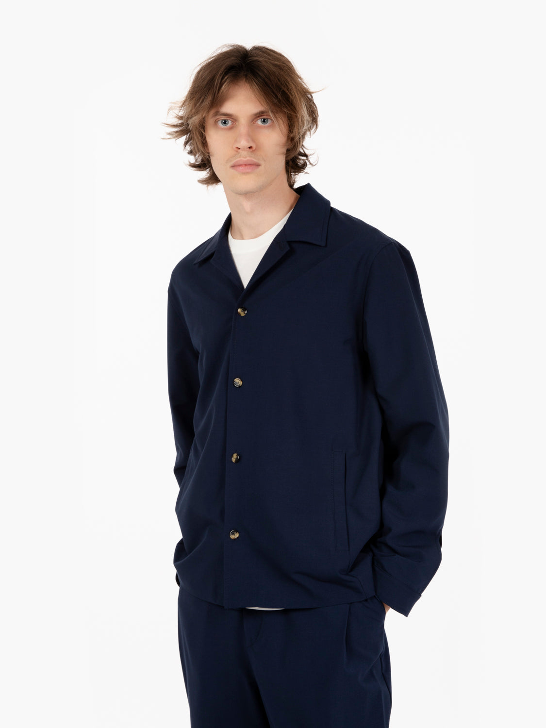 Navy Wool Blend Shirt Jacket