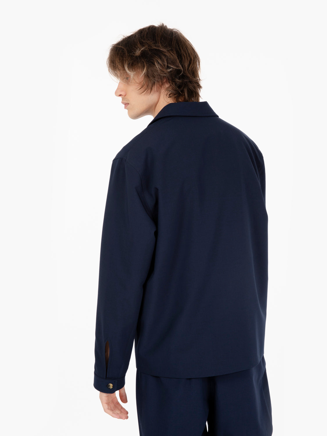 Navy Wool Blend Shirt Jacket