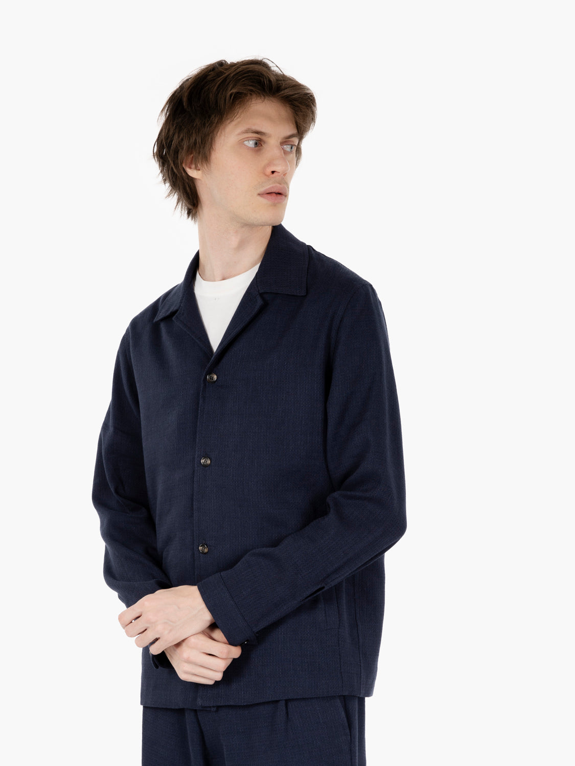 Single-breasted jacket in viscose and linen navy