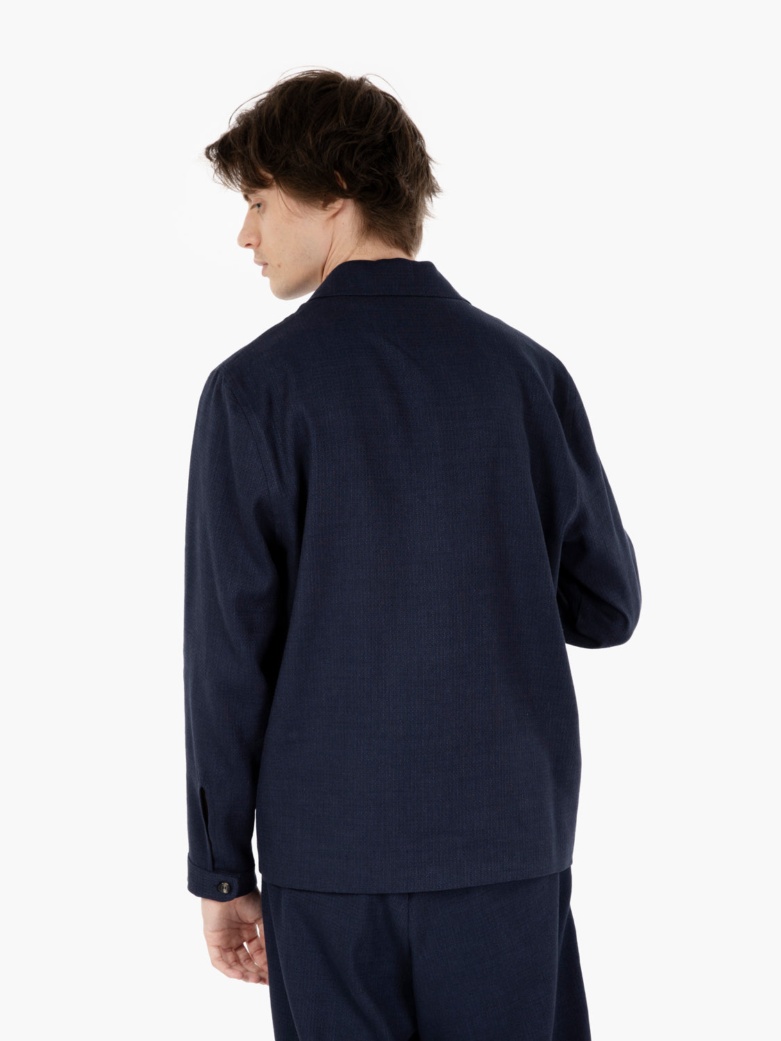 Single-breasted jacket in viscose and linen navy