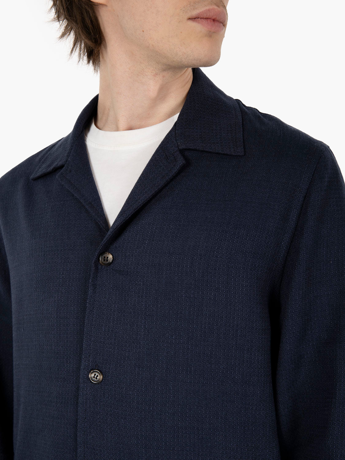 Single-breasted jacket in viscose and linen navy