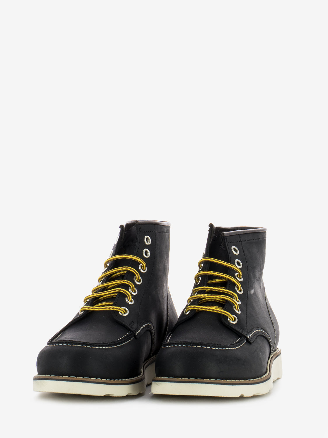 Black leather lace-up boots