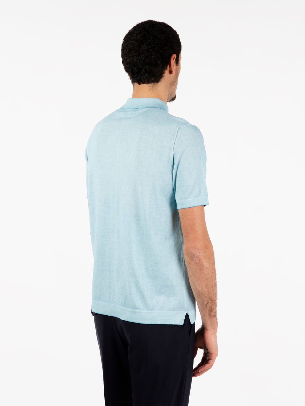Light blue short-sleeved knitted polo shirt