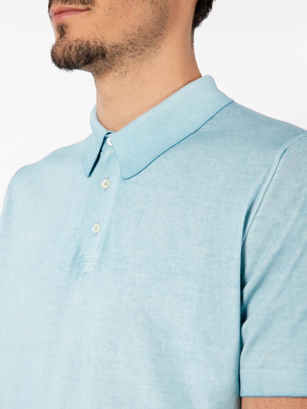 Light blue short-sleeved knitted polo shirt