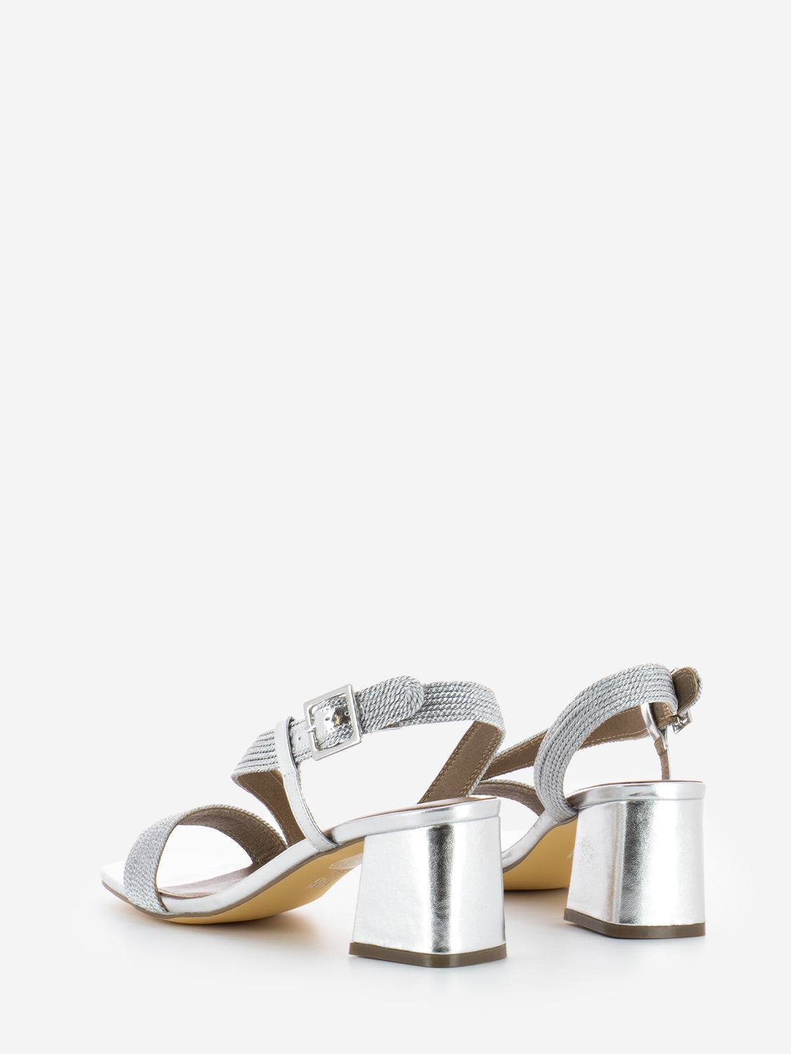 Silver Laminated Braided Sandals