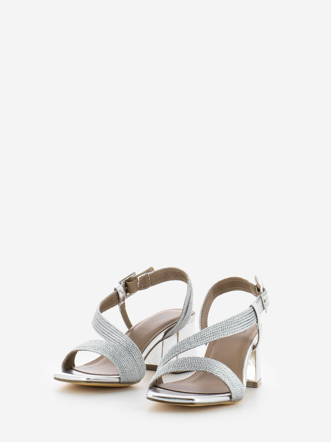 Silver Laminated Braided Sandals