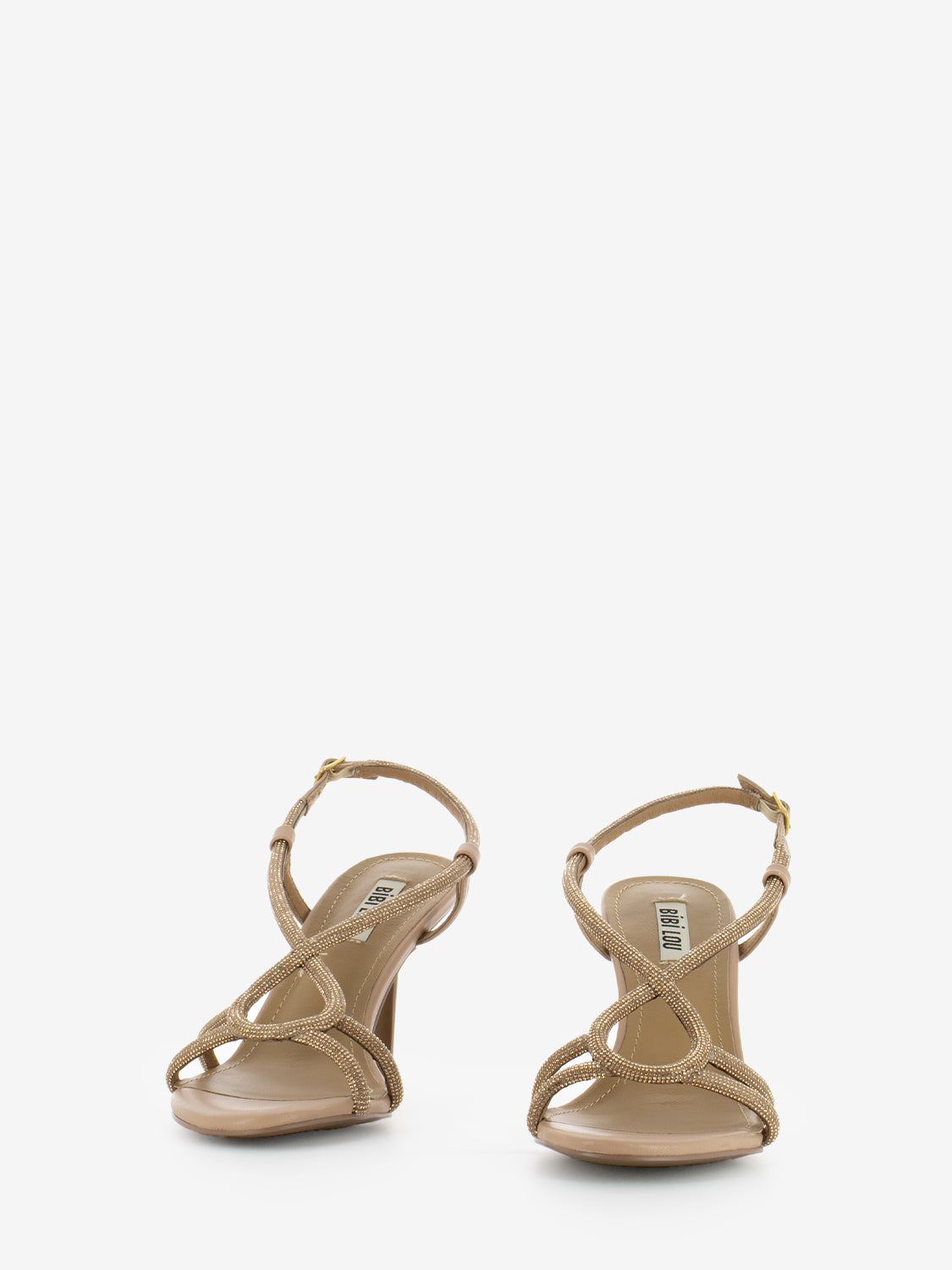 Nude micro-rhinestone heel sandals