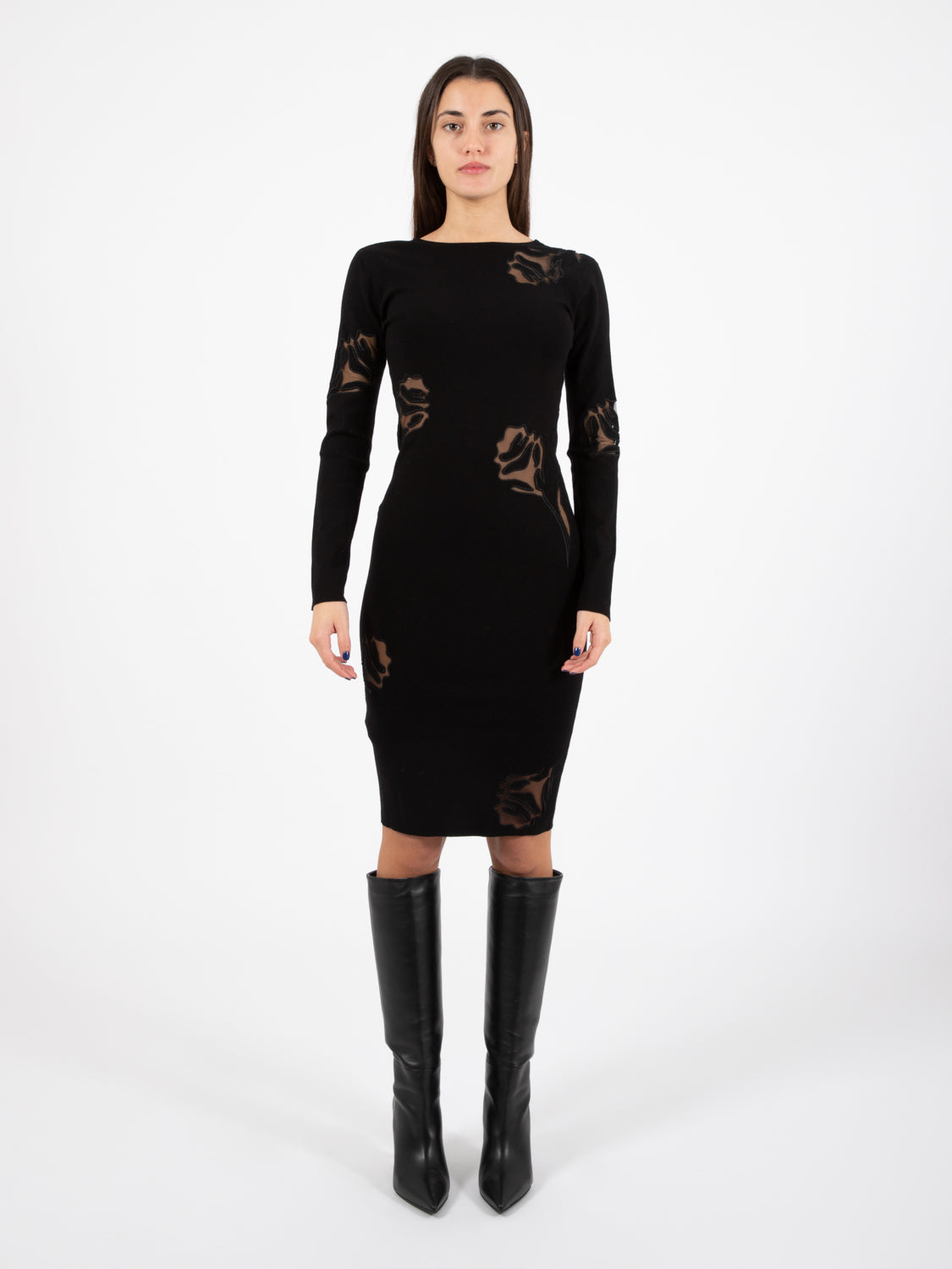 Black tulle dress with roses