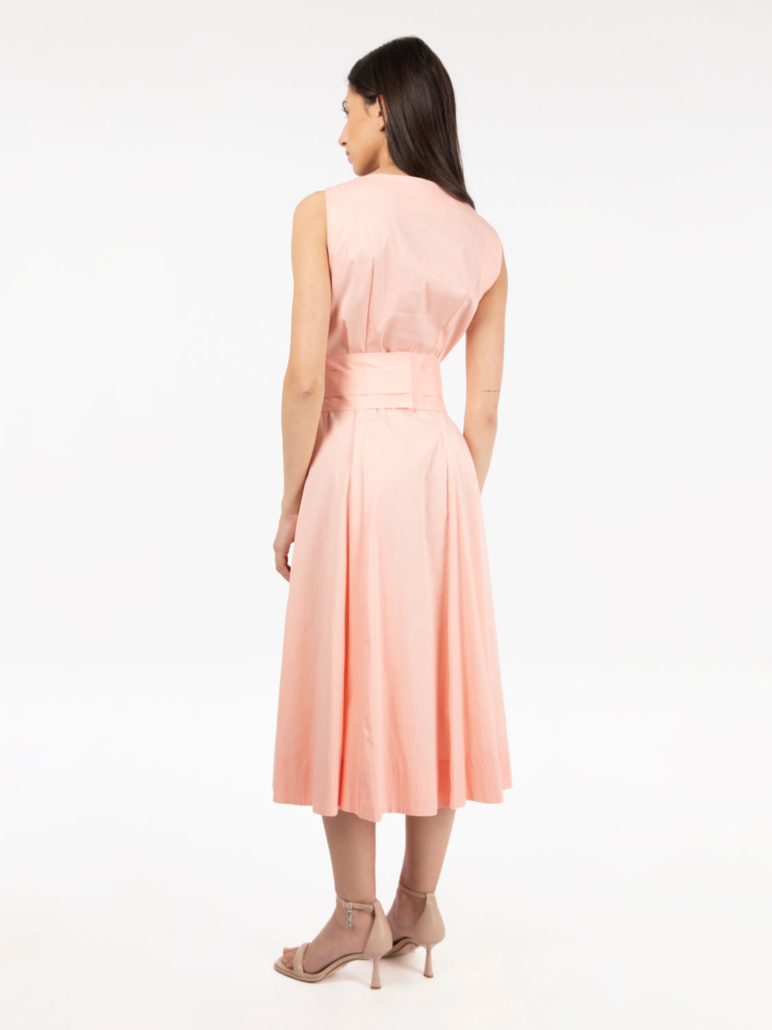 Peach Pearl Belted Midi Dress