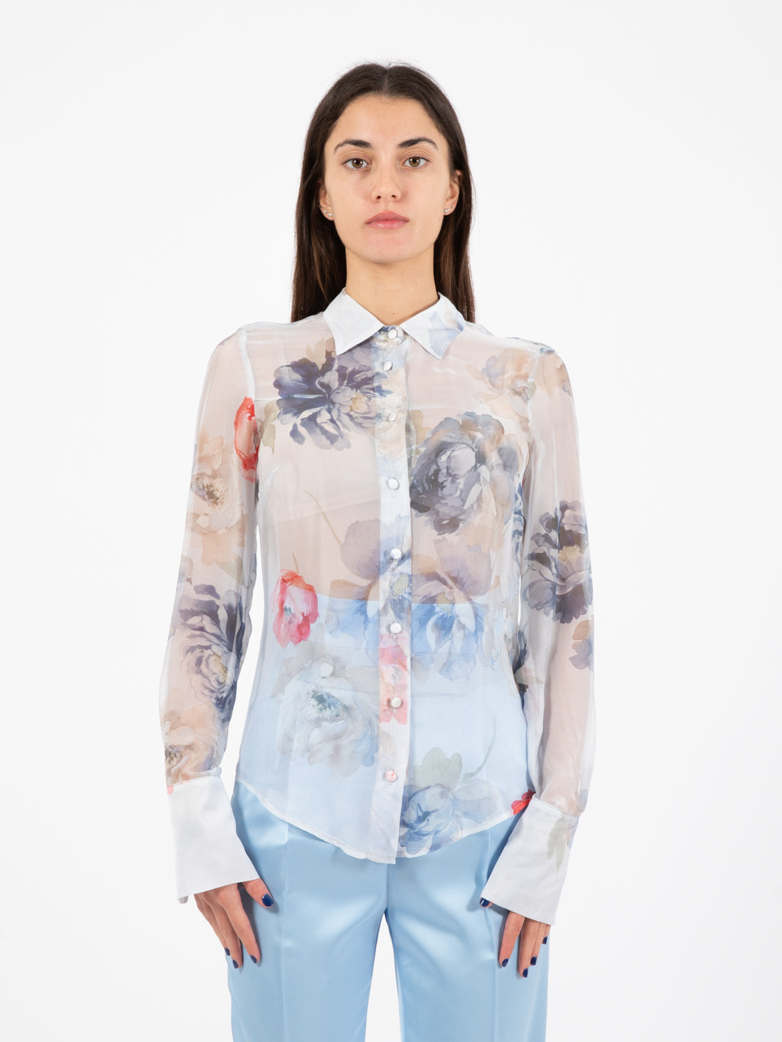 Faded silk and viscose flowers shirt