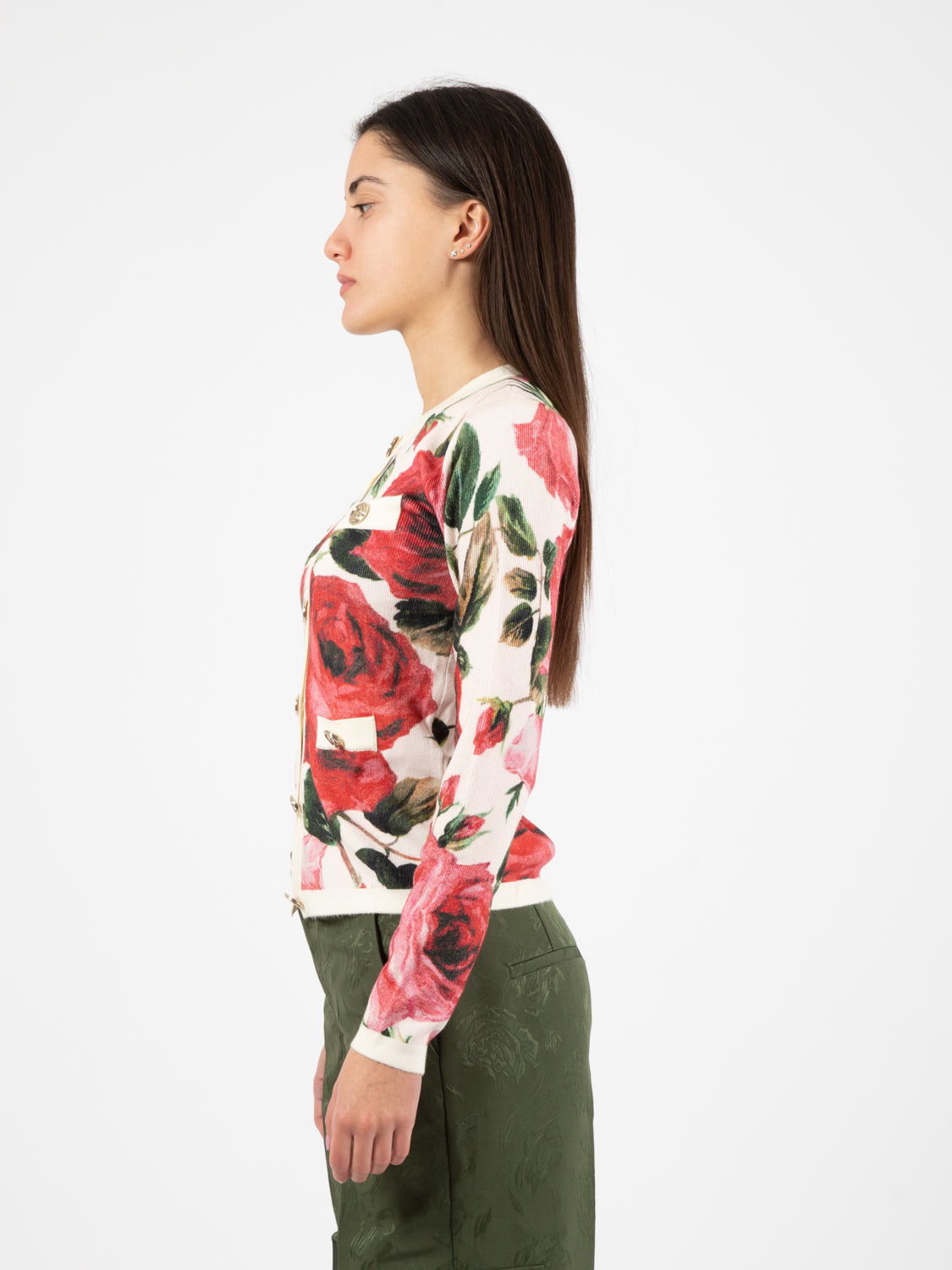 Rose Cardigan with Pockets White/Red