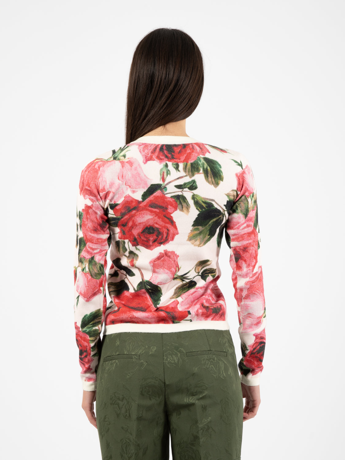 Rose Cardigan with Pockets White/Red