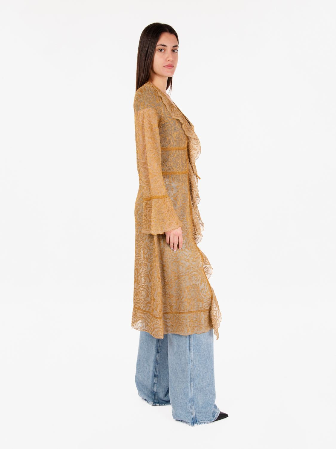Long cardigan jacquard sunflower knit