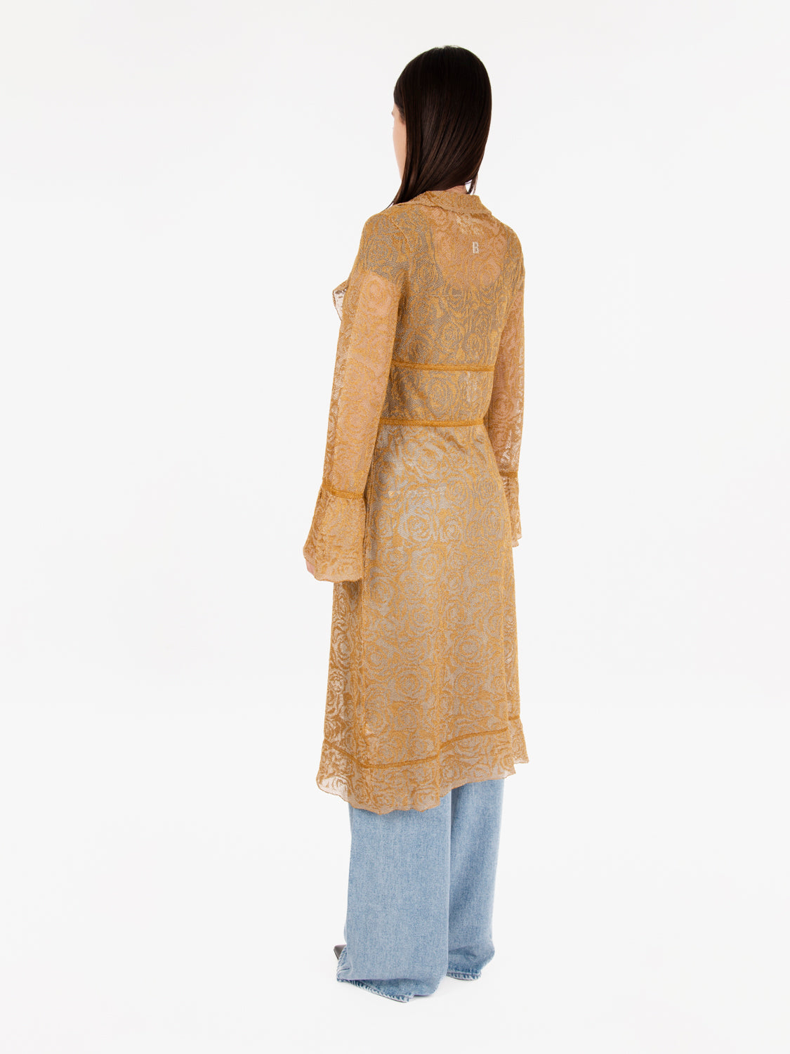 Long cardigan jacquard sunflower knit