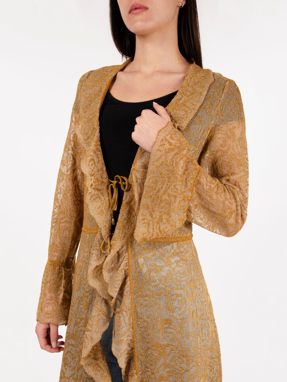 Long cardigan jacquard sunflower knit