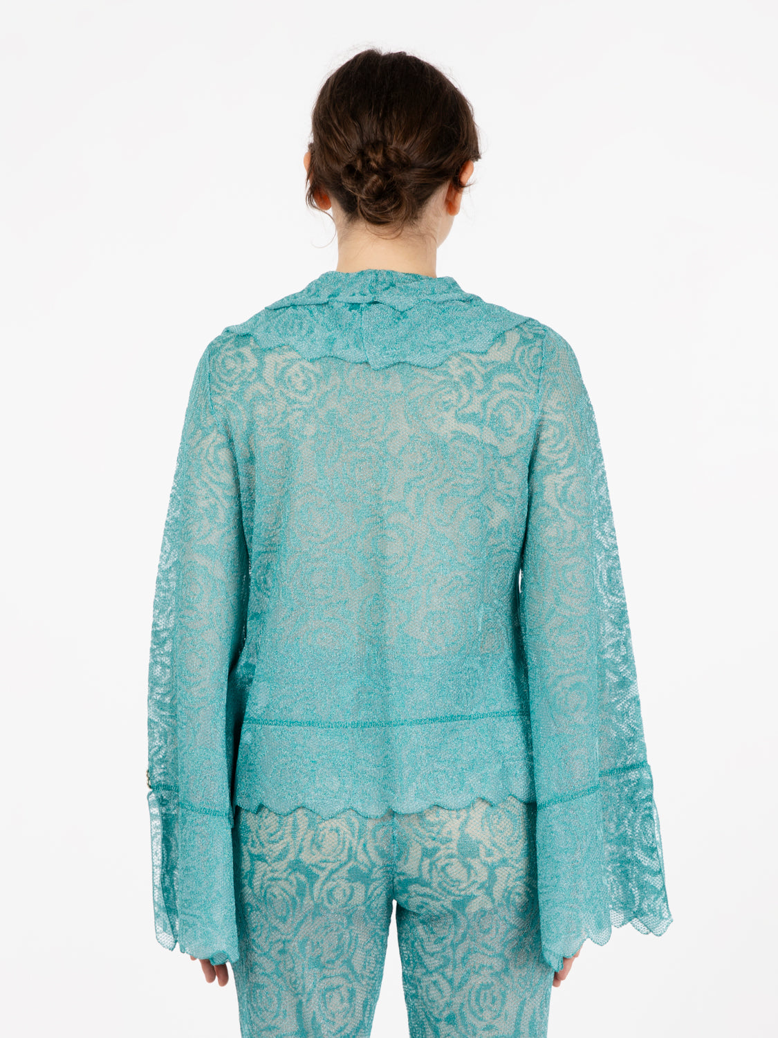 Turquoise rose motif cardigan