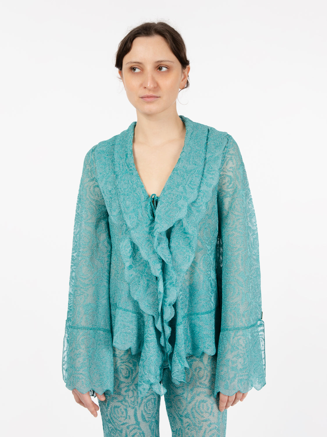 Turquoise rose motif cardigan