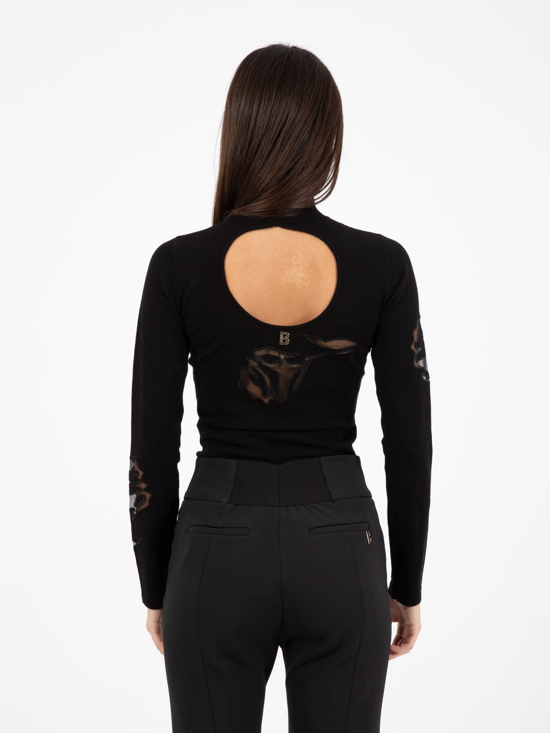 Black tulle rose sweater