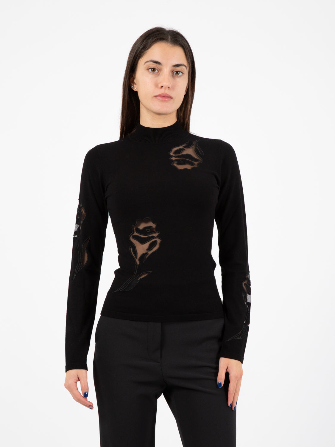 Black tulle rose sweater
