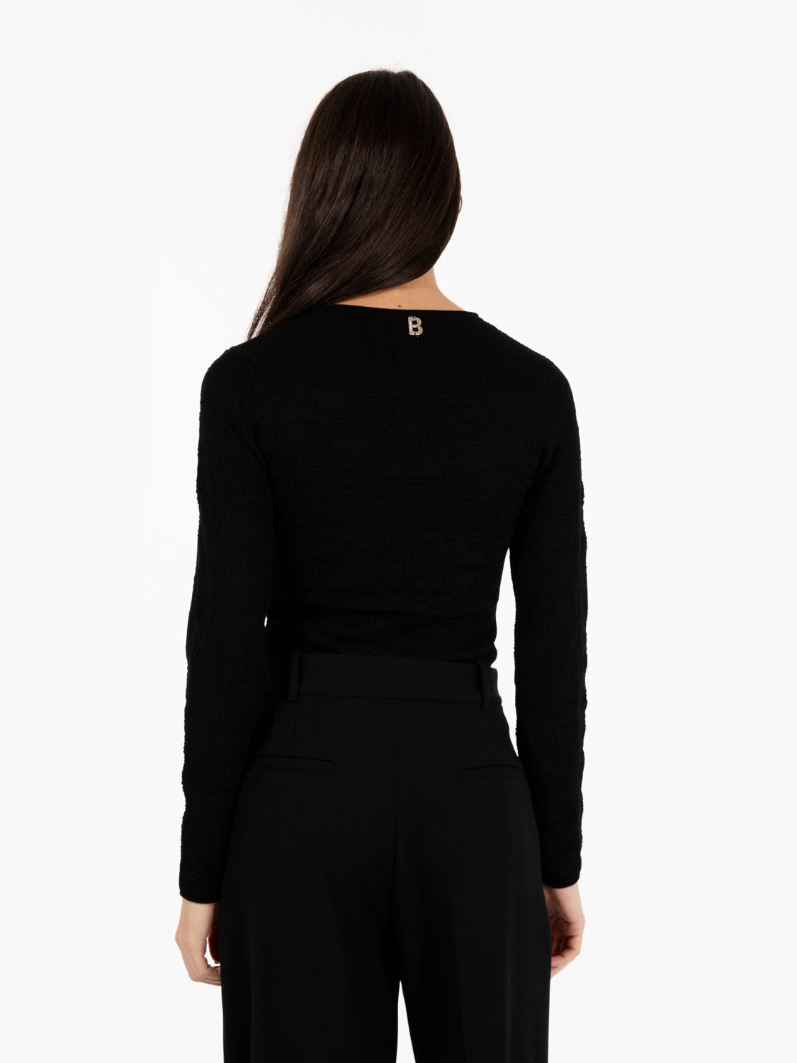 Mesh effect and black roses sweater