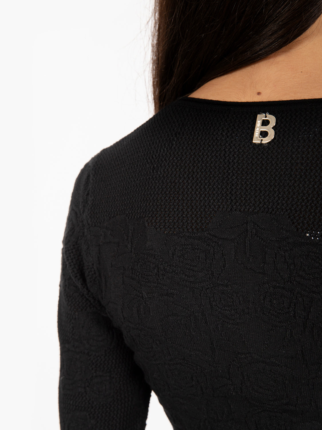 Mesh effect and black roses sweater