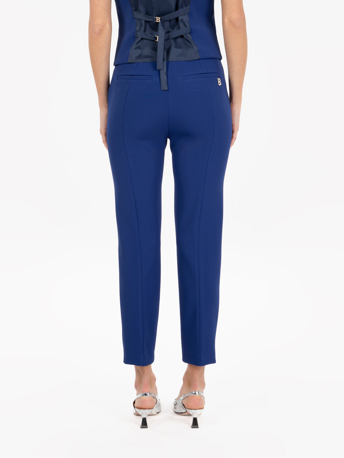 Ink blue stretch cigarette trousers