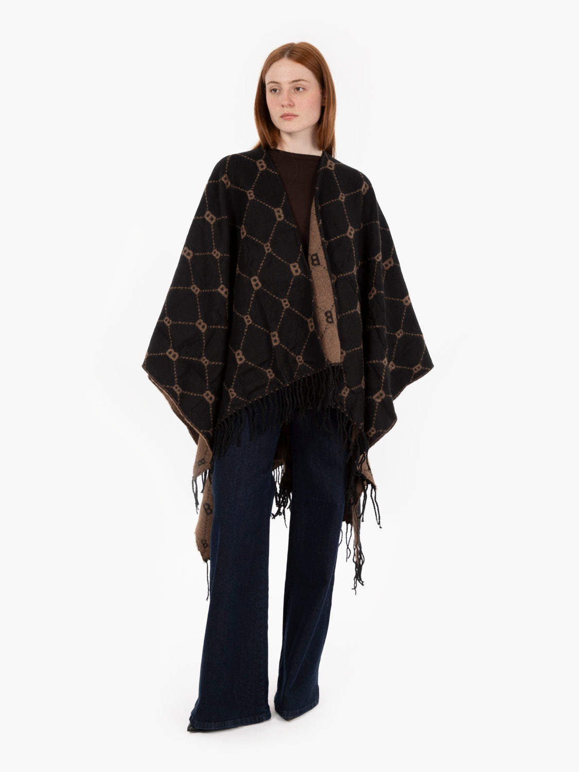 Poncho with brown all-over logo