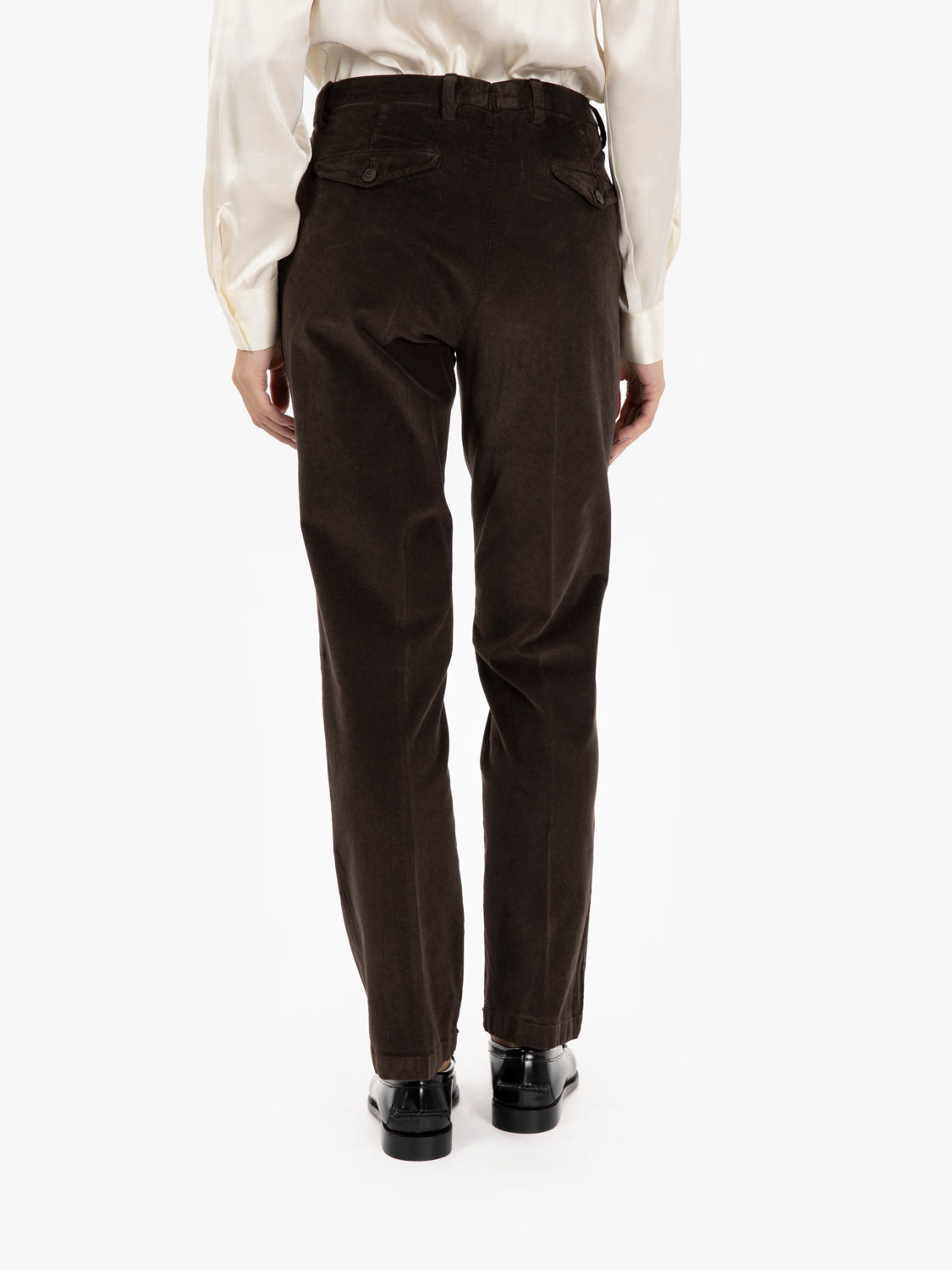 Pantaloni a sigaretta in velluto marrone