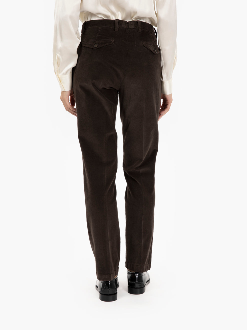 Pantaloni a sigaretta in velluto marrone