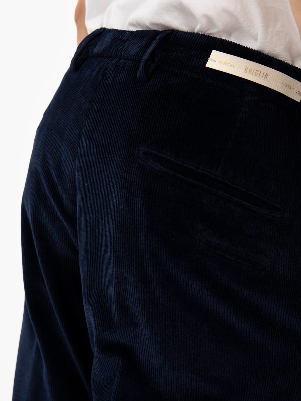 Navy velvet ruffle trousers
