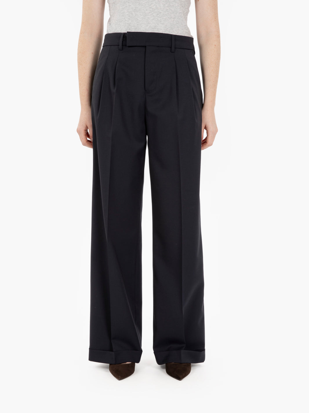 Navy double pleated trousers