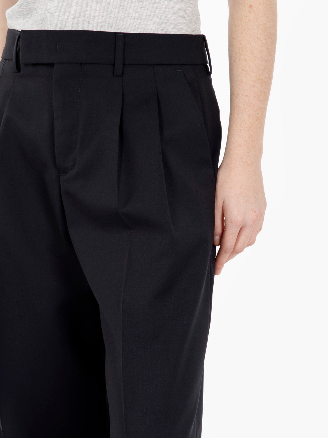 Navy double pleated trousers