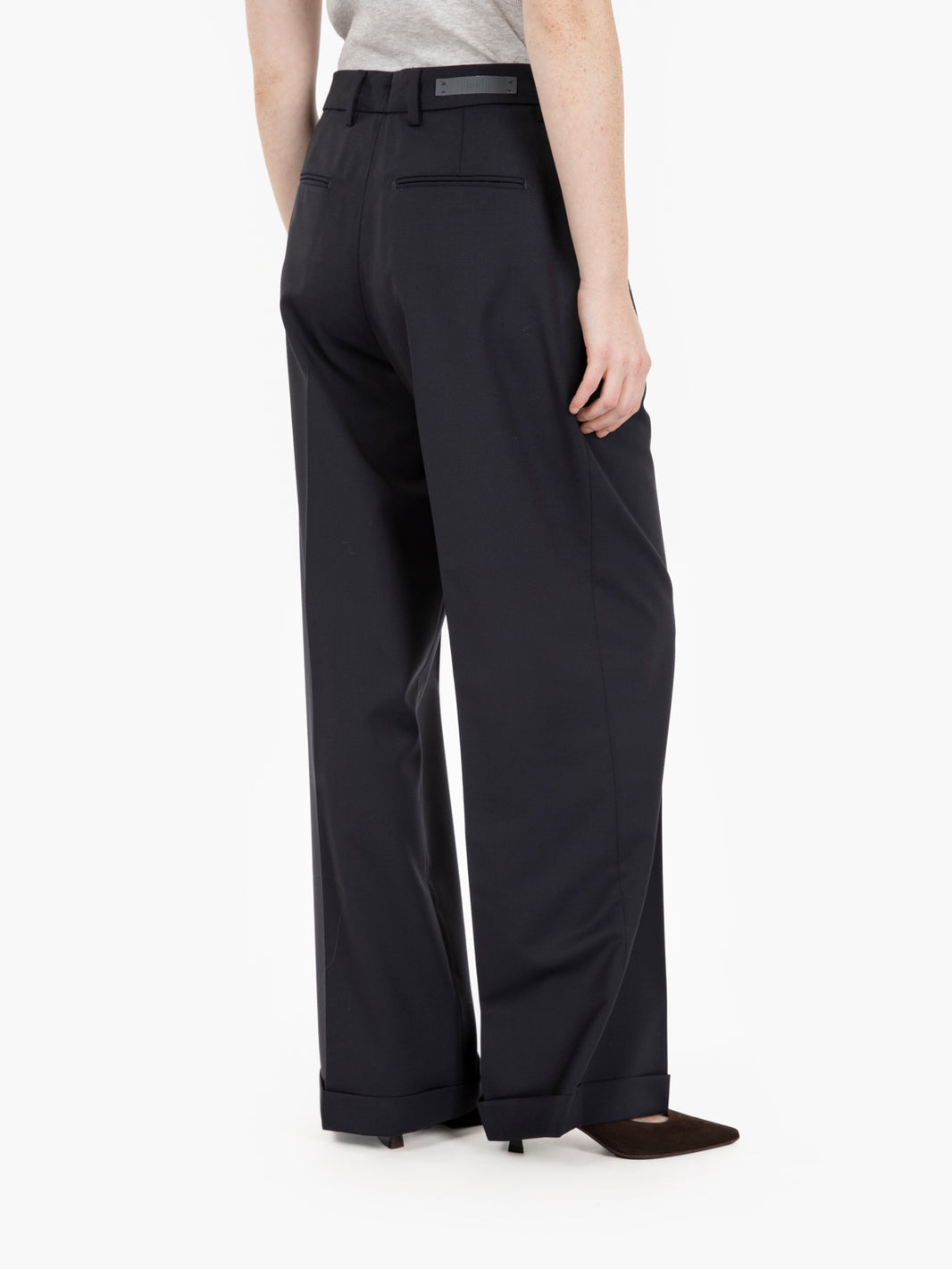 Navy double pleated trousers