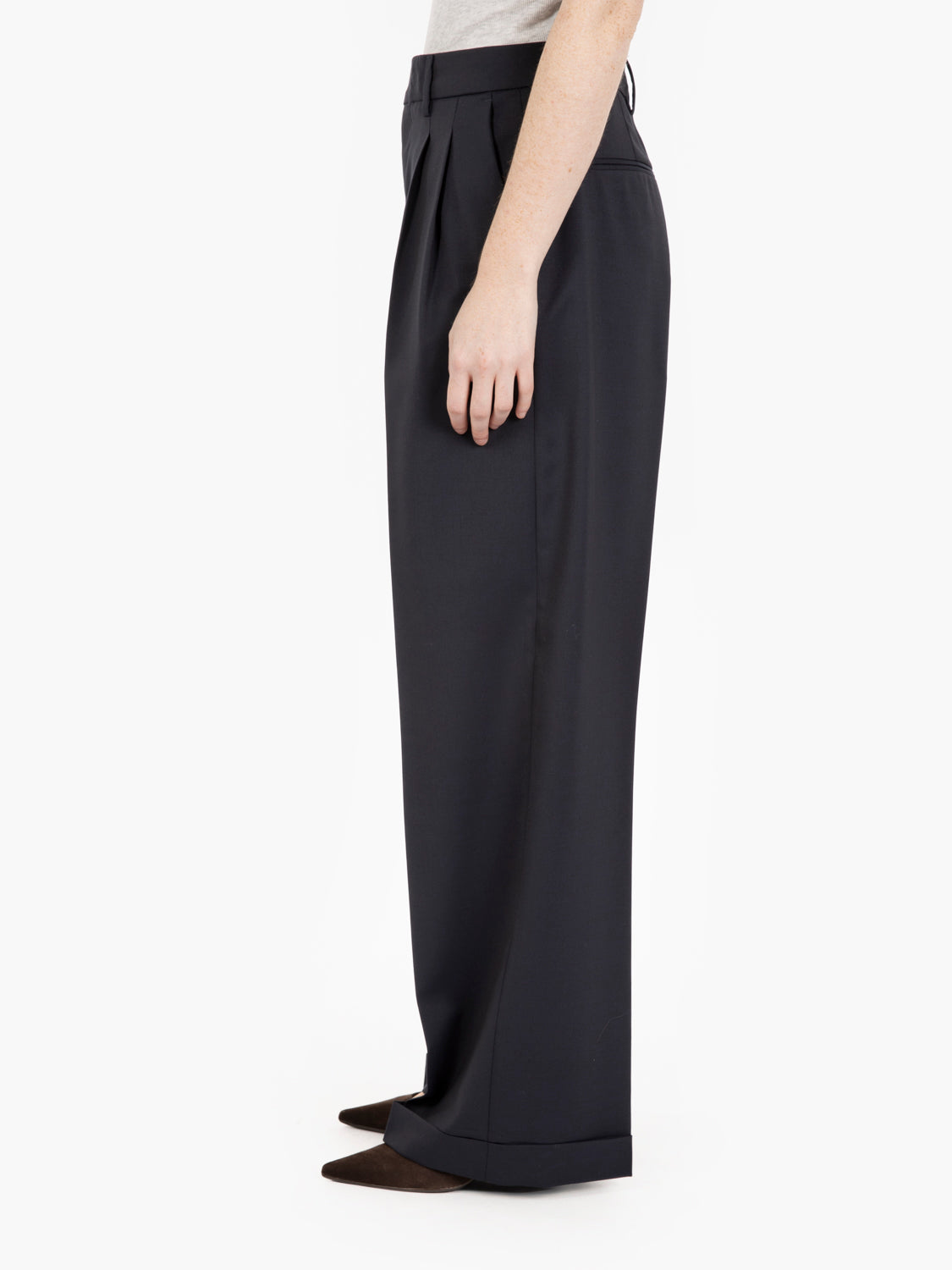 Navy double pleated trousers
