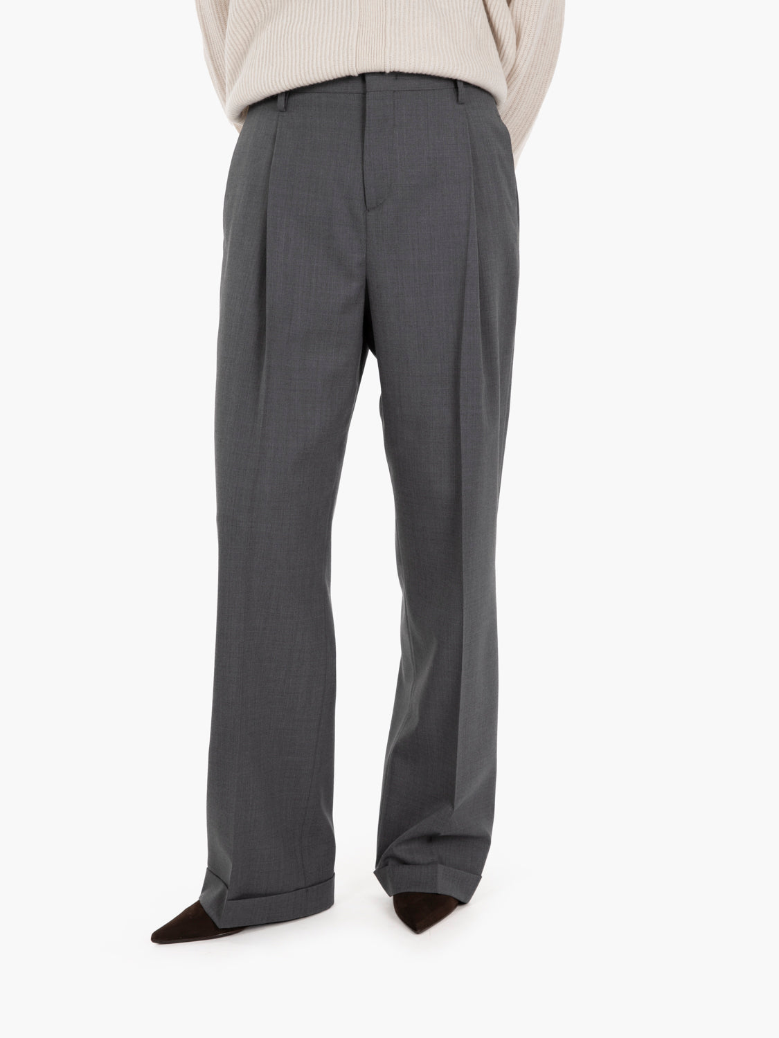 Pantaloni con pinces in misto lana grigi
