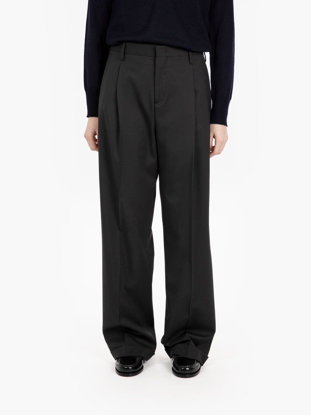 Pantaloni con pinces in misto lana neri