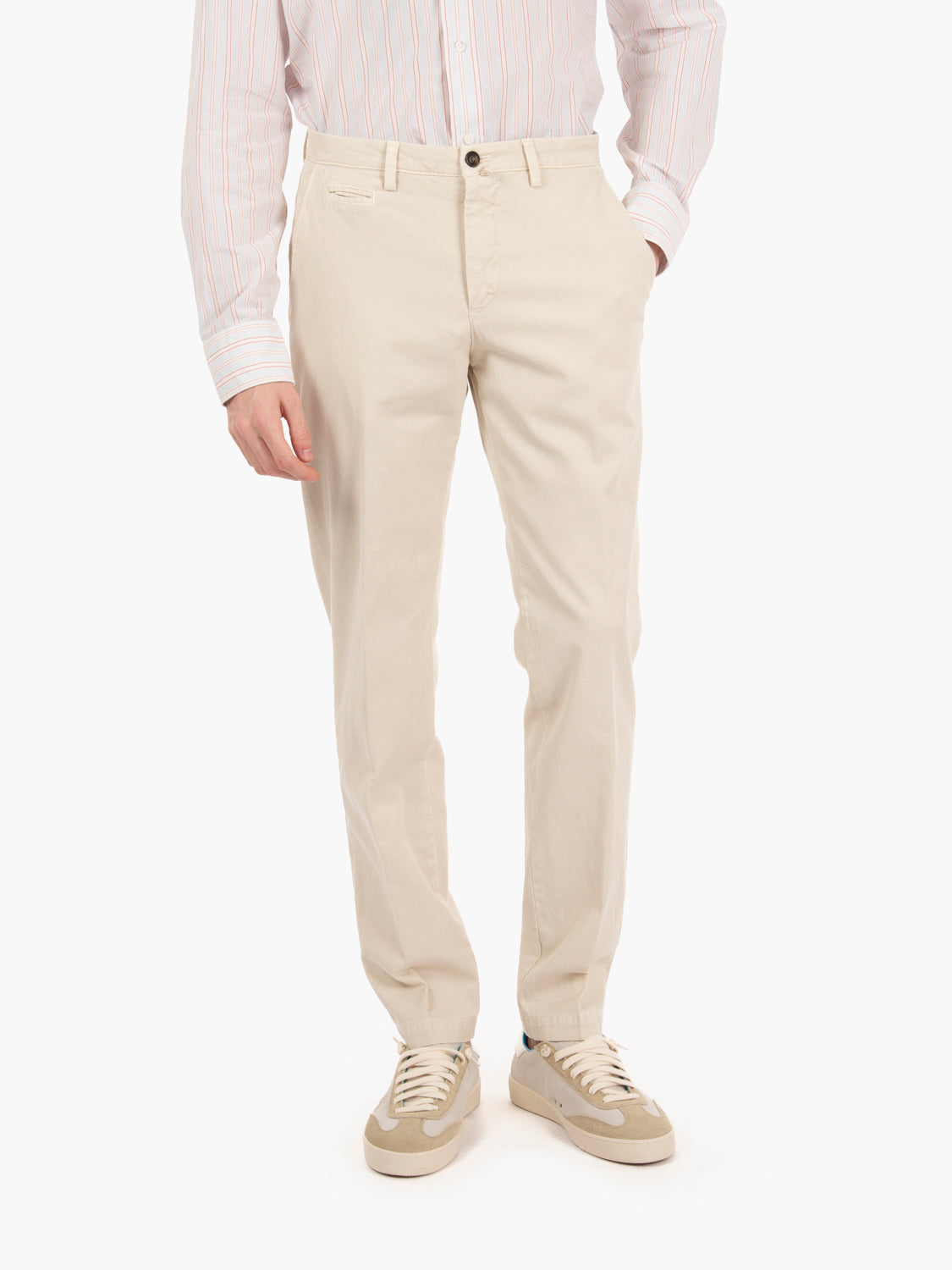 Cream linen and cotton tricotina trousers