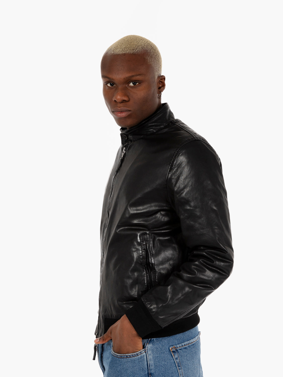 Bomber in pelle nero